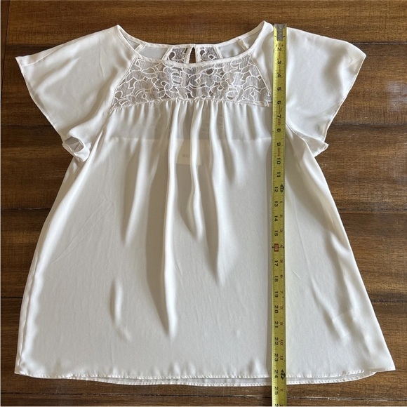 Anthropologie Maeve Lace Trace Tee Blouse Women's 10 Ivory Flutter Sleeve Top - Picture 3 of 15